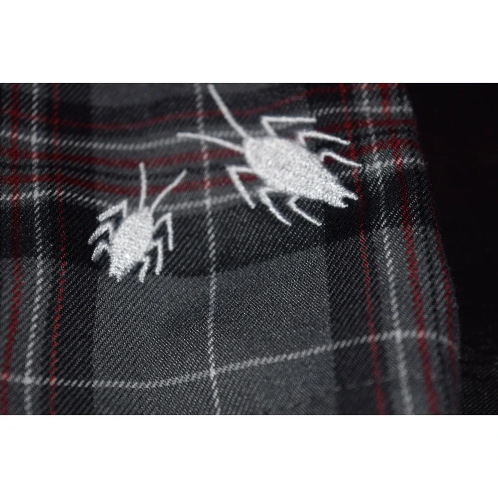 Beetlejuice Pleated Mini Skirt Women Medium Grey Red Plaid Beetle Goth‎